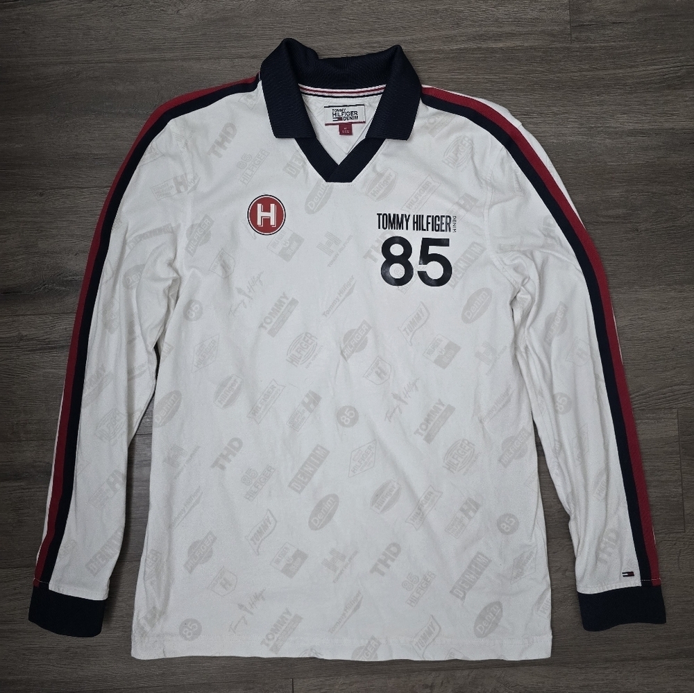 Tommy Hilfiger Polo Long Sleeve Shirt Mens Medium Jersey Collegiate Streetwear